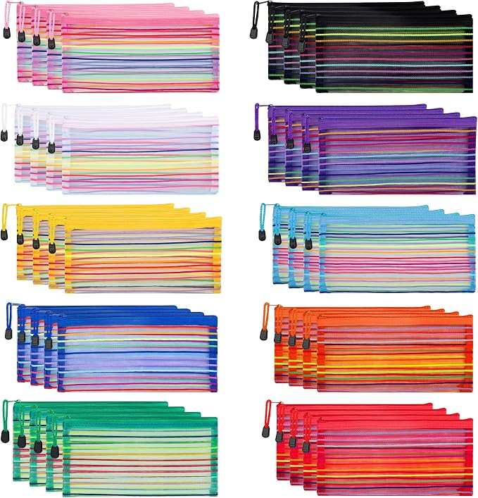 JARLINK Zipper Mesh Pouch, 40 Pcs multi-use Pencil Pouches in 10 Colors | Multipurpose Pencil Pouch Bulk for School, Office Supplies, Cosmetics, Makeup&Travel Accessories, Mixed Color by JARLINK