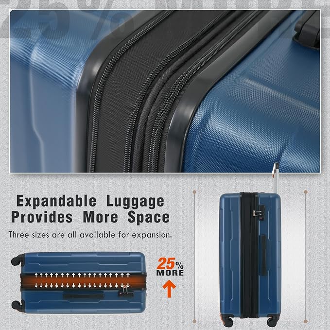 Merax Luggage Set 2 Piece Suitcase Sets with Spinner Wheel,Lightweight Hardside Expandable Travel Laggage with TSA Lock,Suitcase with Travel Bag(20"/24",Blue) - Image 8