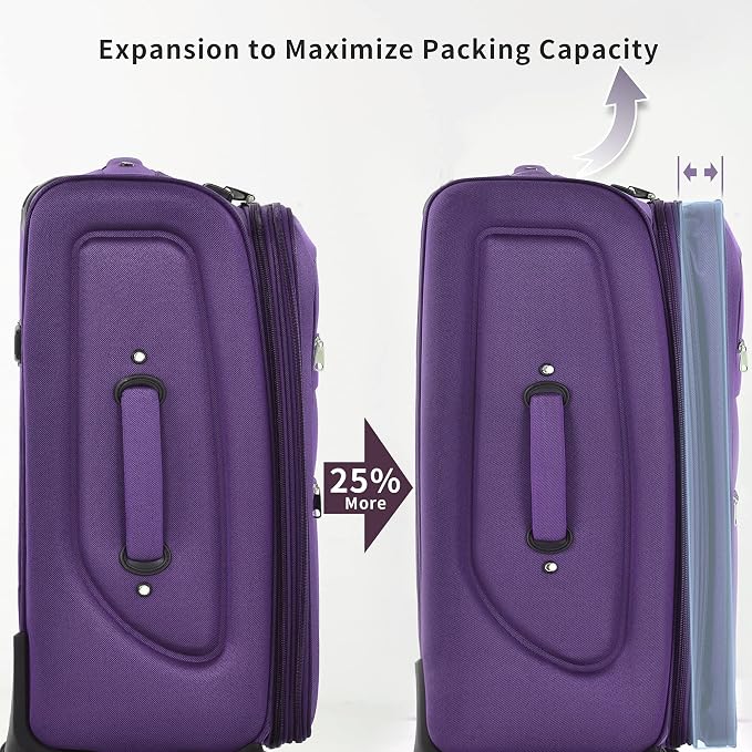 Merax Softside Luggage Set Softshell Lightweight 3 Piece Spinner Suitcase | Travel Suitase with TSA Lock Spinner Wheels Lightweight Upright Luggage,Purple - Image 3
