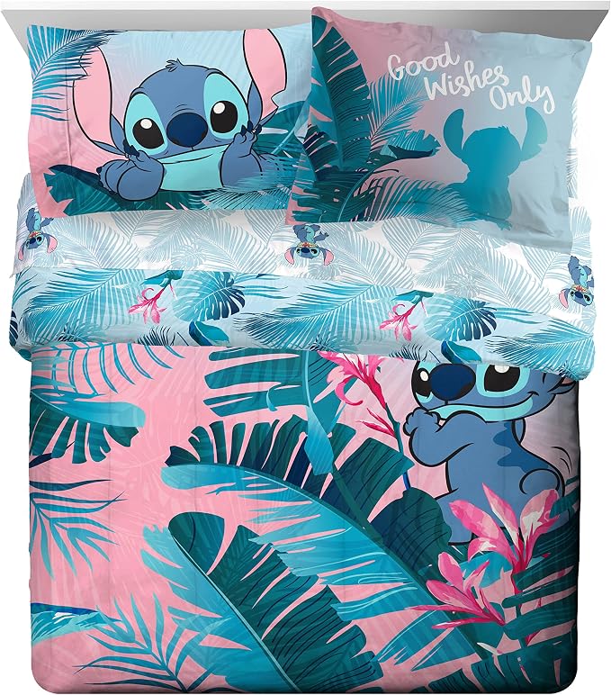 Disney Lilo and Stitch Queen Comforter Set 7 Piece Kids Bedding, Pink | Bed in a Bag, Comforter Sheets Shams Pillowcases, Official Brand, Soft Microfiber, Machine Washable, Girls Gift - Image 2