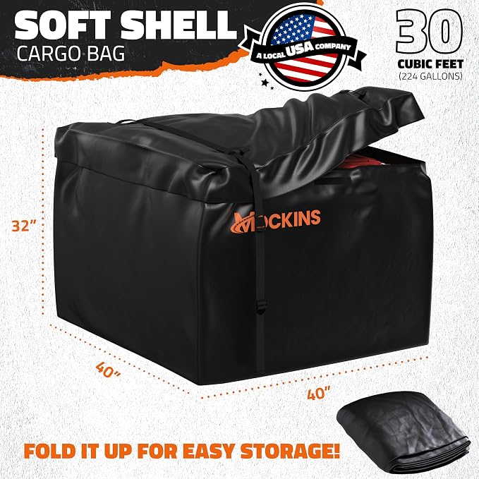 Mockins 30 CuFt Square Weatherproof Trailer Hitch Cargo Carrier Bag | 40"x40"x32" 500D PVC Cargo Bag for Hitch Carrier | Versatile Waterproof Truck Bed Storage Set w/ Buckle Straps, Lock & Case - Image 2