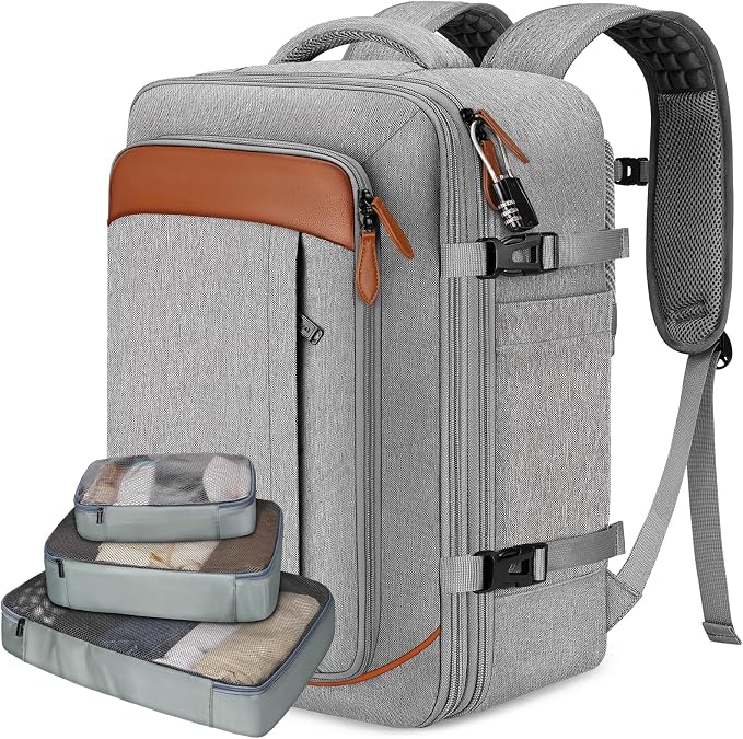 Vancropak Carry on Backpack, Flight Approved 18x14x8 Inches Travel Backpack | 3 Packing Cubes, Expandable 40L Anti Theft Luggage Suitcase Fits 17.3" Laptop, Shoe Compartment, Carry on Bags for Airplanes by Vancropak