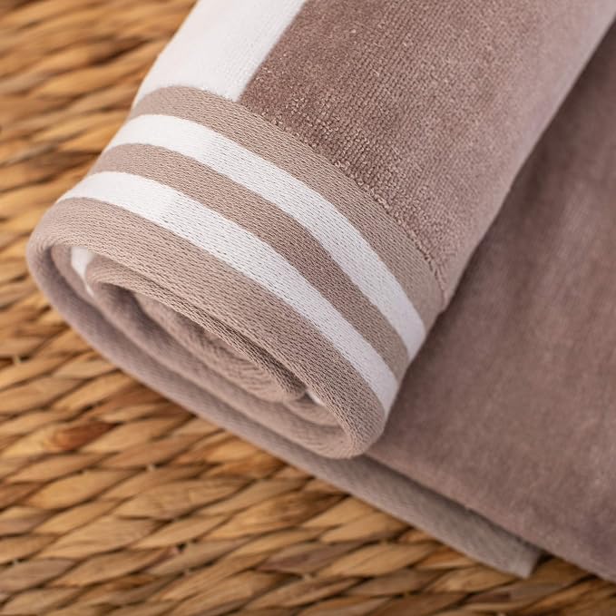 Superior Cotton Striped Beach Towels, Colorful Towels for Adult, Kid, Pool, Swimming, Sand, Travel, Large Oversized, Absorbent, Fast Drying, Bath Basics, Cabana Collection, Set of 6, Taupe - Image 3