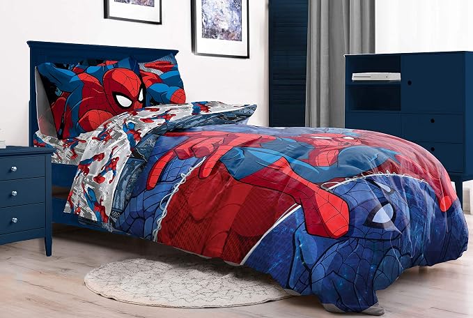 Marvel Spiderman Twin Comforter Set 4 Piece Kids Bedding for Boys, Multi | Bed in a Bag, Comforter Sheets Pillowcase, Official Product, Soft Microfiber, Machine Washable, Easy Care, Boys Gift - Image 6
