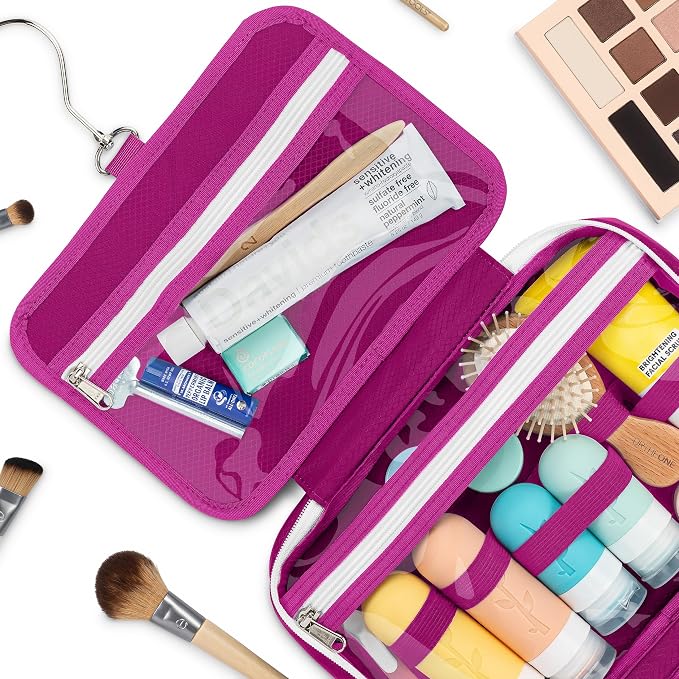 Eco Sun Hanging Travel Toiletry Bag — Designed in Hawaii — Water-resistant Travel Organizer for Bathroom Accessories (Magenta) - Image 2