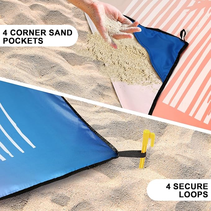 WIWIGO Beach Blanket Waterproof Sandproof Beach Mat 79" X 83"/10'x9'for 2-8 Adults Quick Drying Outdoor Picnic Mat Beach Accessories for Travel, Camping, Hiking - Image 2