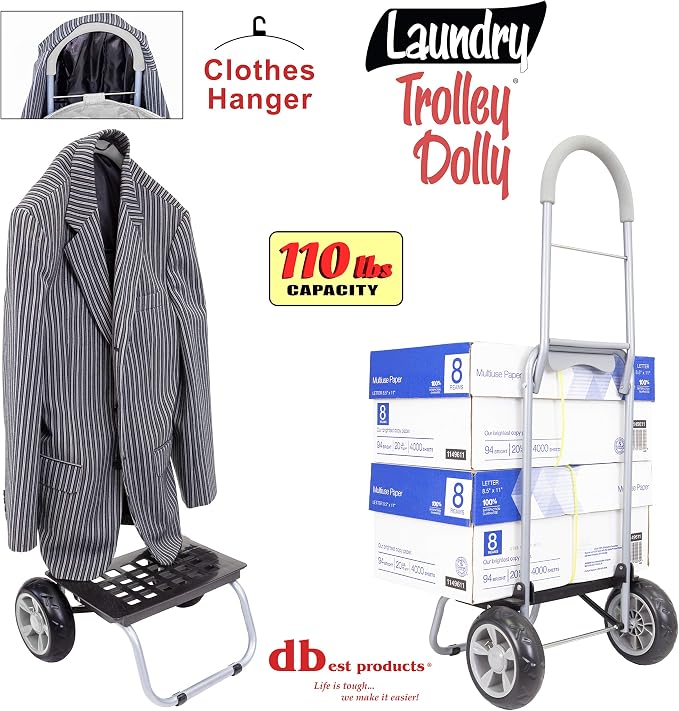 dbest products Laundry Trolley Dolly, Grey Laundry Bag Hamper Basket cart with wheels sorter - Image 5