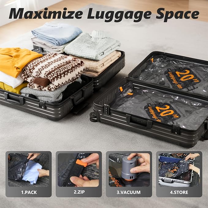 Travel Vacuum Bags with Cordless Electric Pump, 9 Combo Compression Packing Cubes for Clothing Clothes, Luggage Suitcase Organizer, Space Saver Vacation Cruise Travel Essentials - Image 2