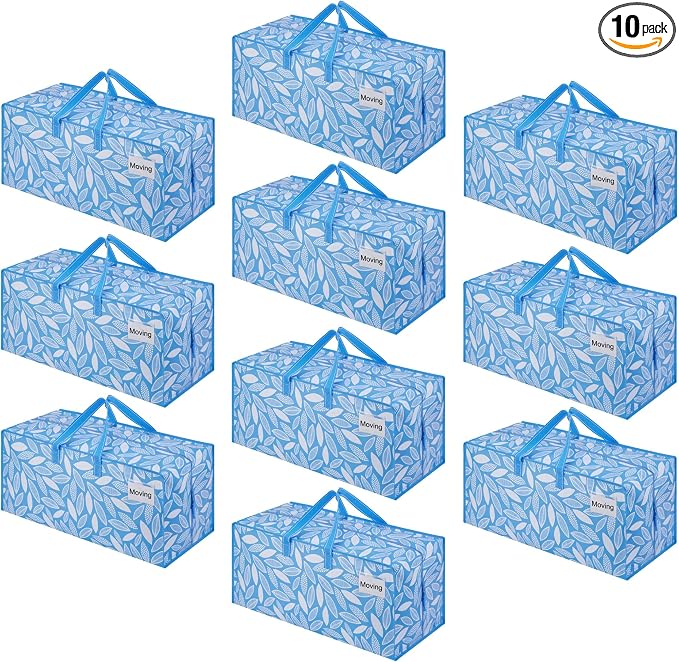 VENO 10 Pack Heavy Duty Moving Bags with Backpack Straps, Zippers & Handles, Extra Large Packing Bags for College Dorm Essentials, Moving Supplies Alternative to Cardboard Moving Boxes by Veno