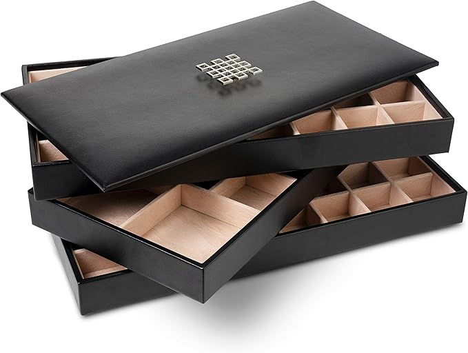 Glenor Co Earring Organizer Tray - 3 Large Stackable Trays with Lid -77 Slot Classic Jewelry Storage Display Case for Drawer or Dresser - Holder for Earring Ring Necklace or Cufflinks - Image 2