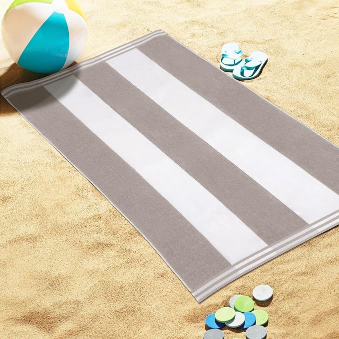 Superior Cotton Nautical Stripe Beach Towels, Colorful Towels for Adult, Kid, Pool, Swimming, Sand, Travel, Large Oversized, Absorbent, Fast Drying, Bath Basics, Cabana Collection, 1 Piece, Light Grey - Image 4
