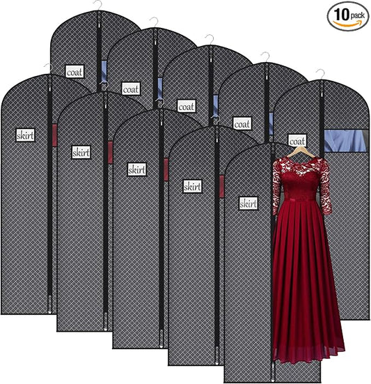Univivi 60 Inch Lightweight Garment Bag for Hanging Clothes, 10 Pack, Black | Breathable Dress Bag, Dustproof Hanging Garment Bag, Clear Window and ID Card Holder for Coats, Dresses by Univivi