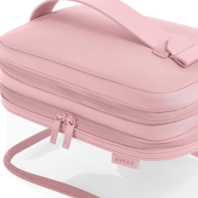 Away Clear Cosmetic Case - Water-Repellent Transparent Cosmetic Bag with 2 Compartments, Brush Holder, Interior Zip Pocket - Blush Pink - Image 3