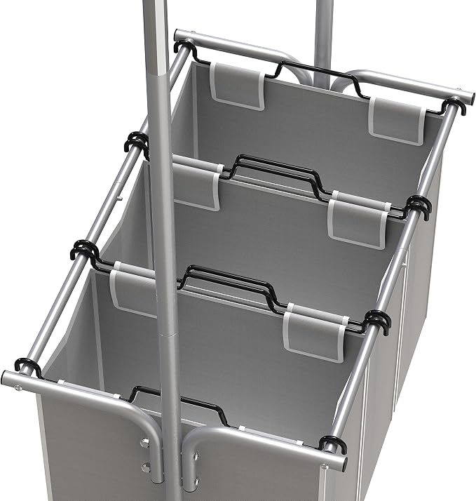 Simple Houseware 3 Bags Laundry Sorter Cart with Hanging Rod, Silver | Extendable Width from 30.6 to 48", Removable 3-Section Laundry Basket - Image 4