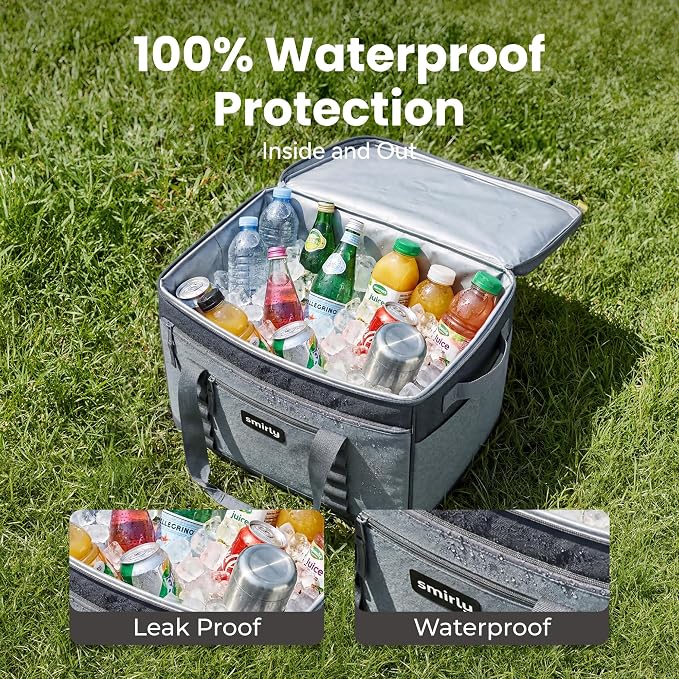 SMIRLY 48 Cans Soft Cooler Bag, Large Collapsible Leakproof Ice Chest | Portable Cooler with Multiple Pockets, Padded Handle and Wipe-Clean Lining for Camping, Beach, Travel, Picnic, Grocery, Car - Image 4
