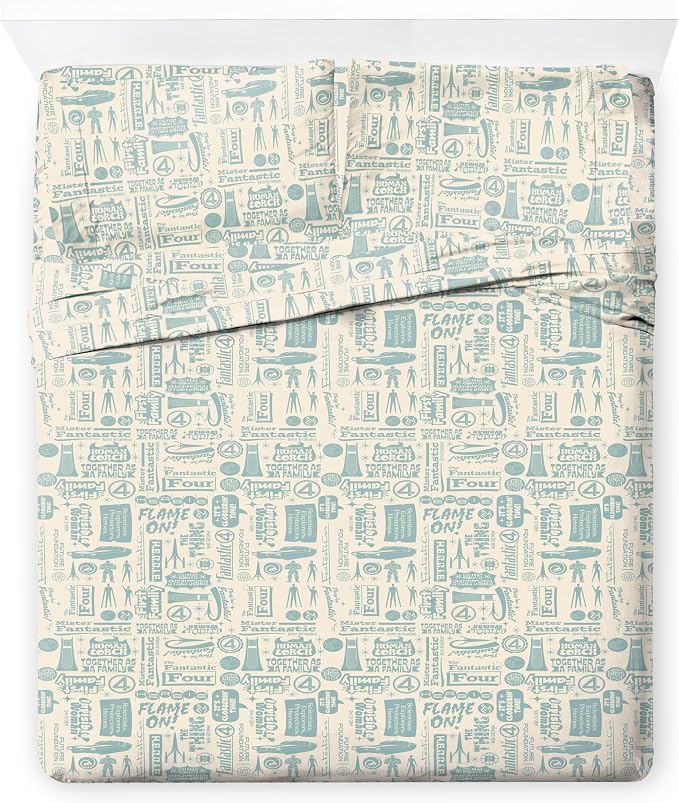 Jay Franco Sheet Set with Fitted, Flat Sheets & Pillow Cover - Ultra-Soft Bedding with Pillowcase for Room Decor, Beige - Fantastic Four, 4 Piece Full by JayFranco