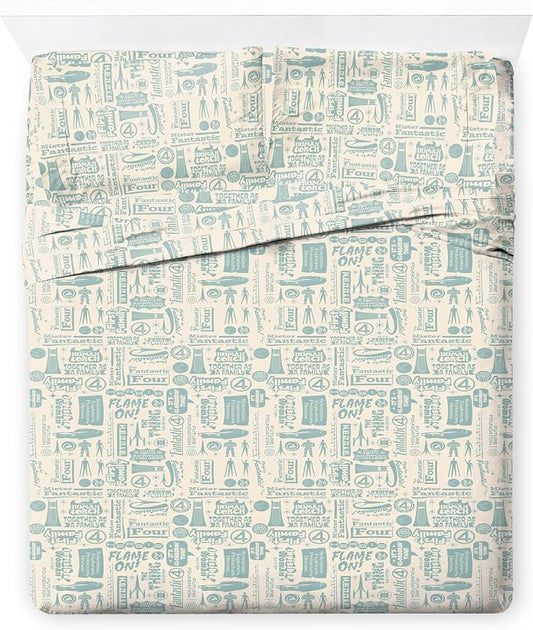 Jay Franco Sheet Set with Fitted, Flat Sheets & Pillow Cover - Ultra-Soft Bedding with Pillowcase for Room Decor, Beige - Fantastic Four, 4 Piece Full by JayFranco