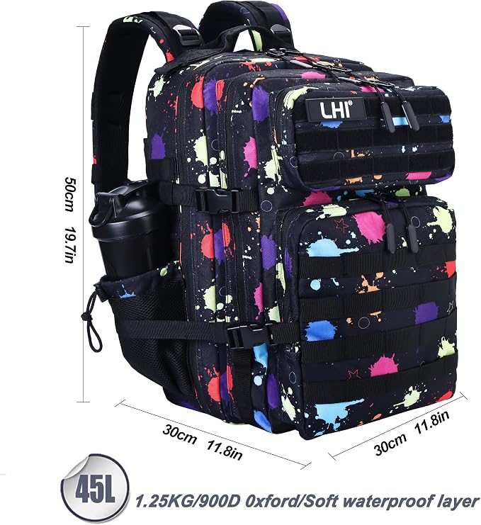 LHI Military Tactical Backpack for Men and Women 45L Army 3 Days Assault Pack Bag Large Rucksack with Molle System - Fluorescent Tie Dye - Image 3