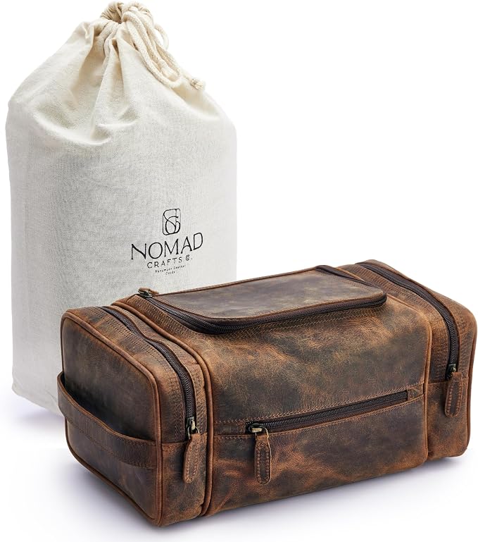 NomadCraftsCo. Medium Sized Hanging Leather Toiletry Bag for Men Women - Premium Men's Travel Bag, Dopp Kit, Leather Pouch, Mens Toiletry Bag for Travel - Image 2
