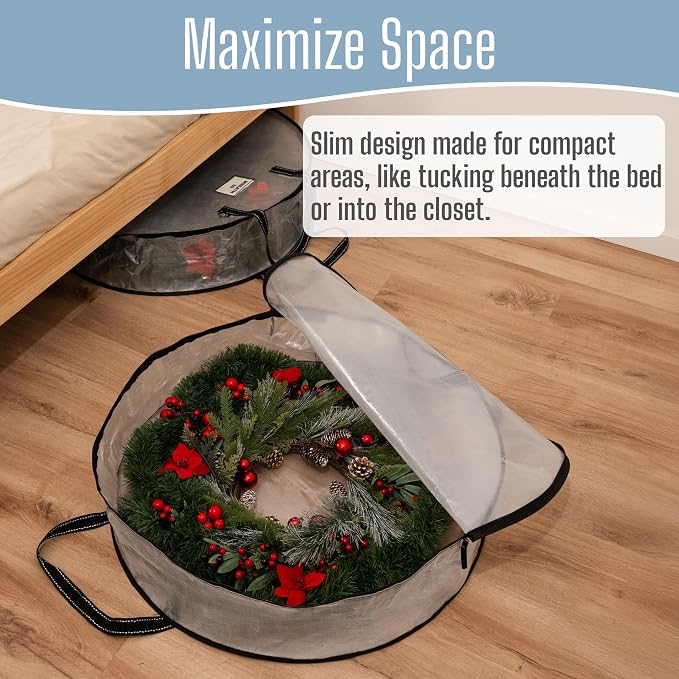 VENO 2 Pack Summer Wreath Storage Container, 30 Inch Clear Wreath Bag, Spring, Christmas Garland Decoration Organizers with Zipper and Durable Handles (Clear, 30"-2 Pack) - Image 6
