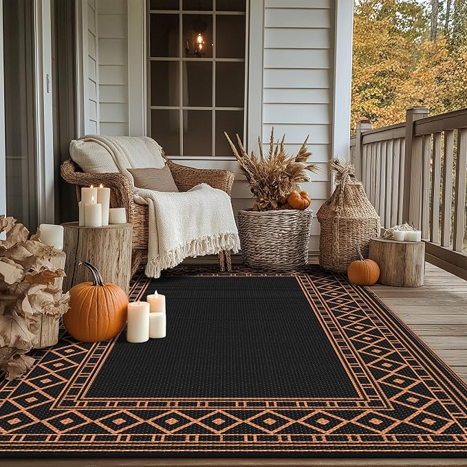 GENIMO Outdoor Rug, Waterproof Plastic Rugs for Patio, 6'x9' Blcak Orange | Outside Larger Modern Carpet Mat for Porch Decor, Deck, Balcony, Camping, RV, Backyard, Picnic, Beach, Reversible - Image 7