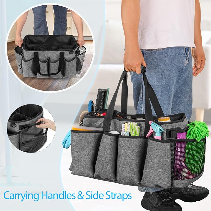 HODRANT Extra-Large Cleaning Caddy with Handles & Multi Pockets | Large Capacity Tote Bag for Cleaning Tools & Products Storage, Cleaner Organizer for Car, Home & Housekeeping Work, Gray - Image 5