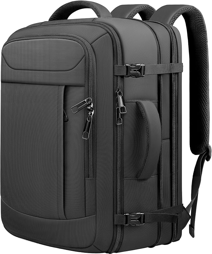 Expandable Travel Backpack 45L-55L, Extra Large Carry on Backpack Hiking Camping Rucksack with Waterproof Wet Pocket, Anti-Theft 18.4 Inch Gaming Laptop Bag for Road Trip Outdoor Sports, Black by JARWAM