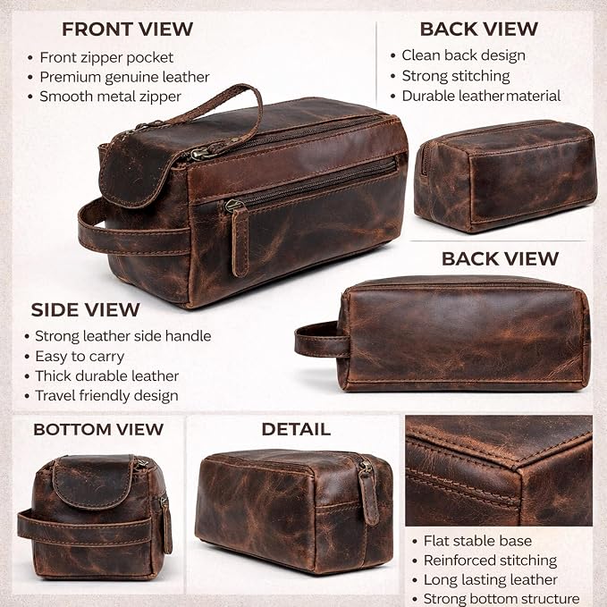 cuero Genuine Buffalo Leather Unisex Toiletry Bag Travel Leather Dopp Kit Made With High Class Buffalo Leather - Image 2