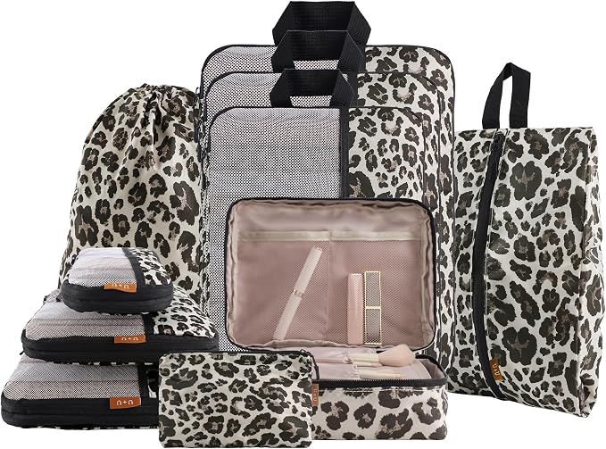 U+U 10 Set Compression Packing Cubes - Ultralight Leopard Travel Organizers with Laundry Bag, Space-Saving Suitcase Organizer, Expandable Packing Cubes for Travel and Family Vacation (Leopard) by UU