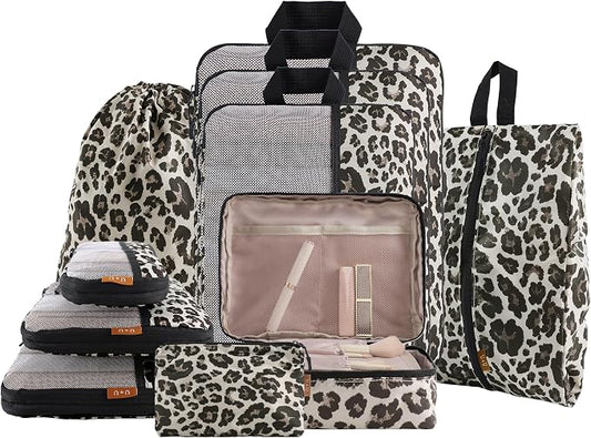 U+U 10 Set Compression Packing Cubes - Ultralight Leopard Travel Organizers with Laundry Bag, Space-Saving Suitcase Organizer, Expandable Packing Cubes for Travel and Family Vacation (Leopard) by UU