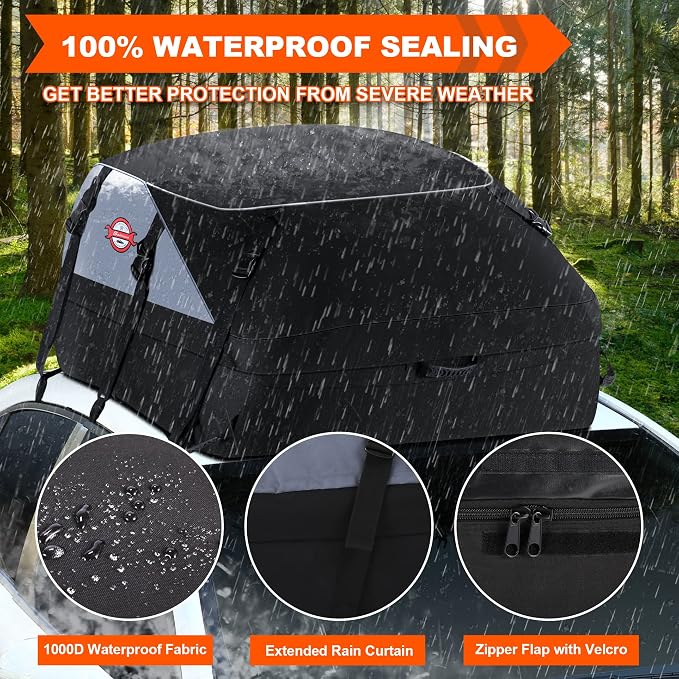 Sailnovo Car Rooftop Cargo Carrier Roof Bag, 21 Cubic feet Waterproof Roof Cargo Carrier fit car Without Luggage Rack - Vehicle Soft Shell Roof Cargo Box with Tie-Down Strap - Image 2