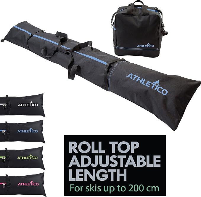 Athletico Ski Bag and Ski Boot Bag Combo - Ski Bags for Air Travel - Unpadded Snow Ski Bags Fit Skis Up to 200cm - For Men, Women, Adults, and Children by Athletico
