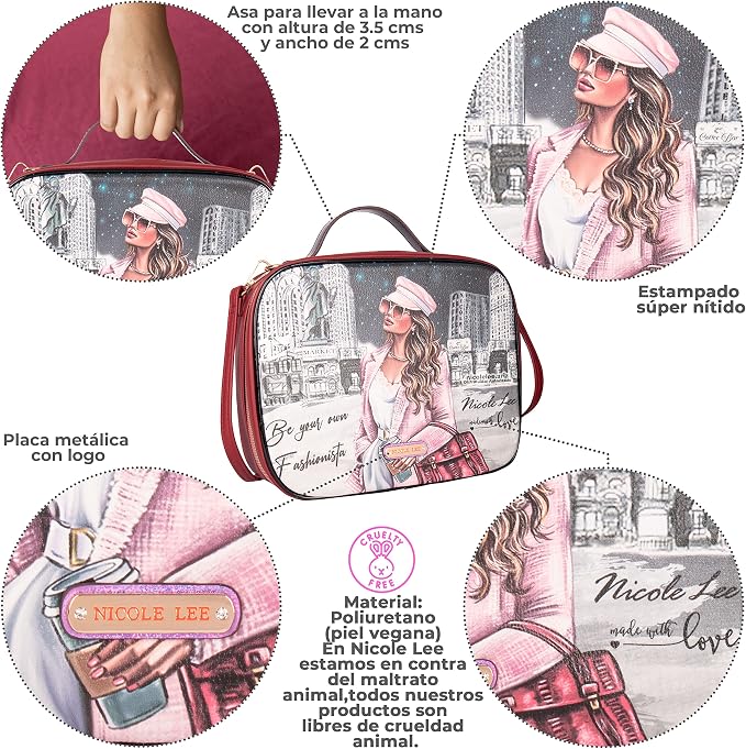 Nicole Lee Travel Handbag Crossbody Set with 3 Fashion Print Makeup Pouches, Women's Cosmetic Toiletry Organizer (Sara is Soft but Strong) - Image 2