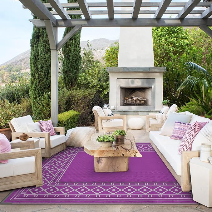 GENIMO Outdoor Rug, Waterproof Plastic Rugs for Patio, 6'x9' Purple Grey | Outside Larger Modern Carpet Mat for Porch Decor, Deck, Balcony, Camping, RV, Backyard, Picnic, Beach, Reversible - Image 2