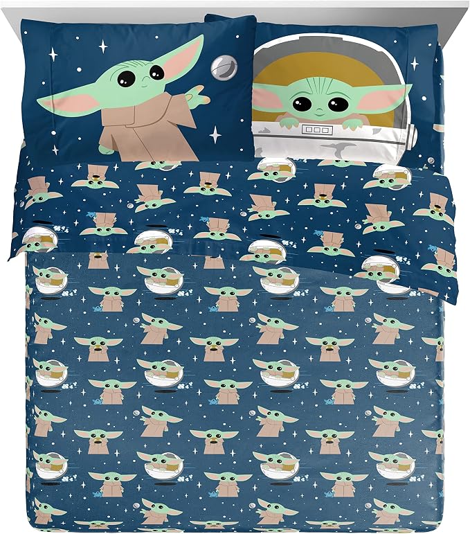 Star Wars Mandalorian Grogu Queen Comforter Set 7 Piece Bedding, Gray | Baby Yoda, Bed in a Bag, Comforter Sheets Shams Pillowcases, Official Brand, Soft Microfiber, Machine Washable, Kids Gift - Image 3