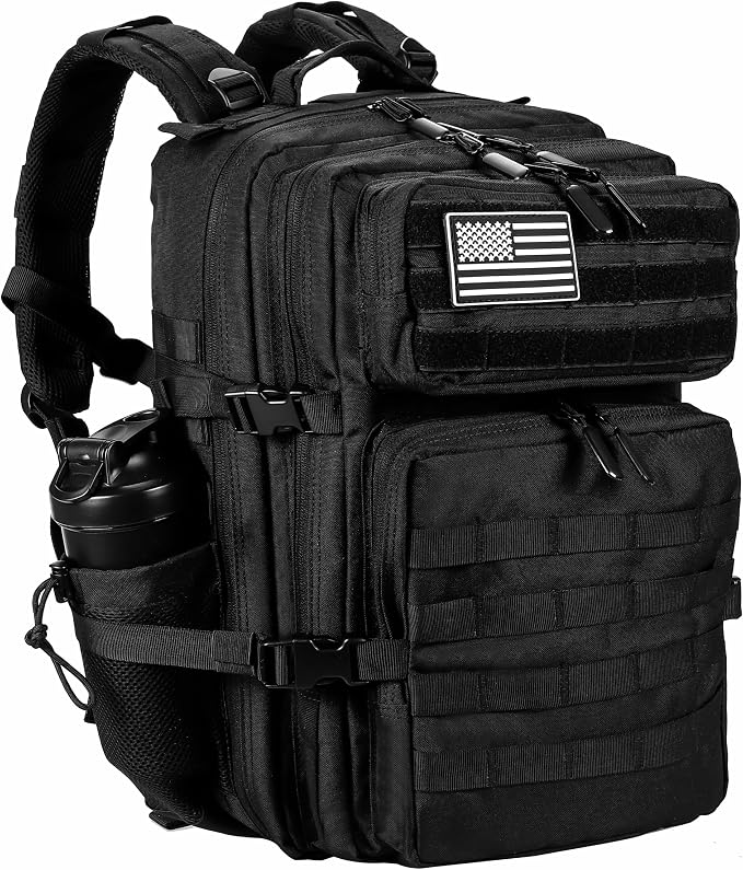 LHI Military Tactical Backpack for Men and Women 45L Army 3 Days Assault Pack Bag Large Rucksack with Molle System - Black by LHI