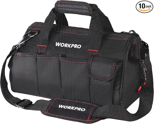 WORKPRO 14-inch Tool Bag, Multi-pocket Tool Organizer with Adjustable Shoulder Strap, W081021A, black (Pack of 10) by WORKPRO