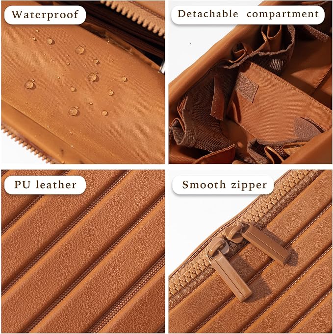 Minoisome Travel Makeup Bag,PU leather toiletry bag,make up organizer case for women,Large Capacity Cosmetic Bag,Wide-open Pouch Purse，Toiletries Accessories，Fold-Down Design and Adjustable Dividers. - Image 7