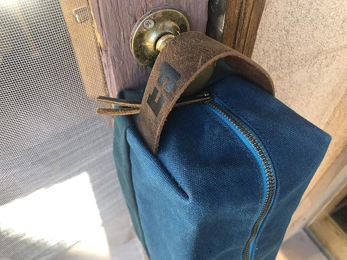 FAT FELT the DOPP KIT | durable waxed cotton canvas toiletry bag with leather handle (AlpineLake) - Image 3