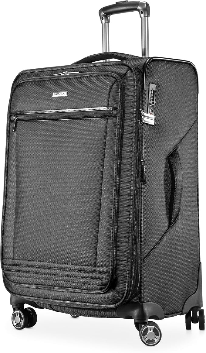 Ricardo Beverly Hills Avalon Softside Medium Check-In Luggage Made with Sustainable 100% Recycled PET (rPET), Lightweight, Eco-Friendly Travel, Expandable, Dual Spinner Wheels, Black, 24-inch by RicardoBeverlyHills