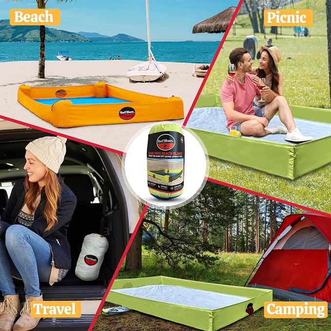 Sandproof Beach Blanket - Oversize Large Outdoor Picnic Blanket for Beaches & Camping - Portable Family Beach Blanket Waterproof Sandproof for Parks, Travel, Vacation Essentials (Yellow) - Image 7