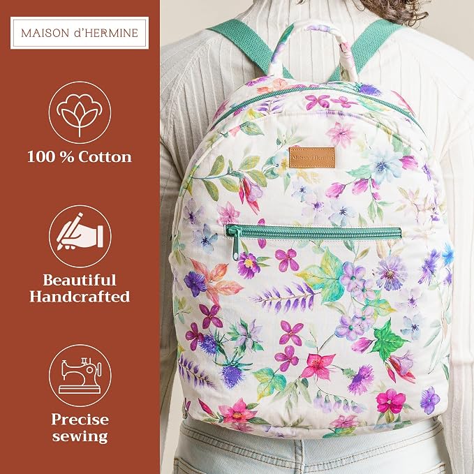 Maison d' Hermine Backpack for Women Men Cotton Shoulder Multipurpose Rucksack with Small Pouch Lightweight Multi Pocket Bag for Travel Work Beach Perfect for Spring Summer (Chardon) - Image 2