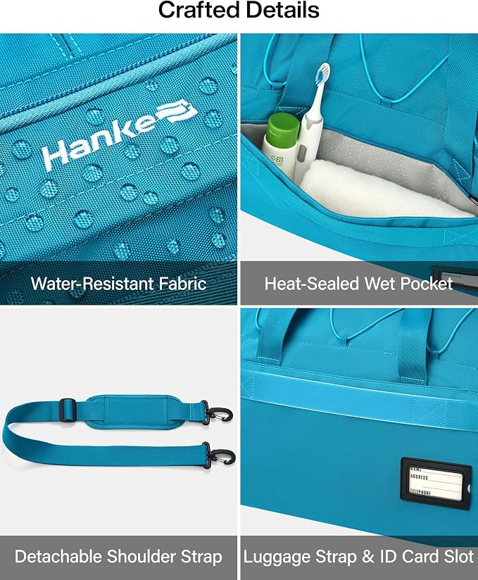 Hanke Duffle Bag for Travel, Dual Expandable 45L-55L Carry On Duffel, 3 In 1 Weekender Tote, Water Resistant Overnight Bag with 15.6" Compartment for Men Women, Caribbean Blue - Image 6