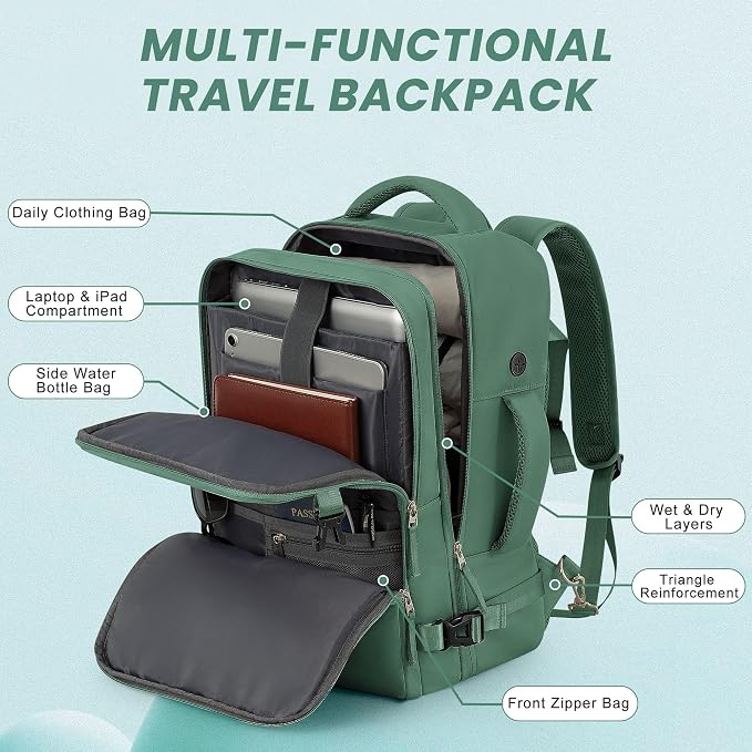 Sinaliy Travel laptop Backpack for Women, Personal Item Size Flight Approved, 16 Inch Laptop Bag with Multi-Pockets, Hiking Backpack, Waterproof Carry On Backpack Casual Daypack Backpack | Waterproof 16 Inch Laptop Backpack for Work, College, Weekend, ... - Image 7