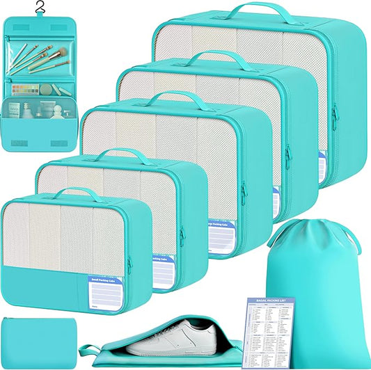 BAGAIL 9 Set Packing Cubes with Packing List Luggage Packing Organizers for Travel Accessories (Blue Green) by BAGAIL