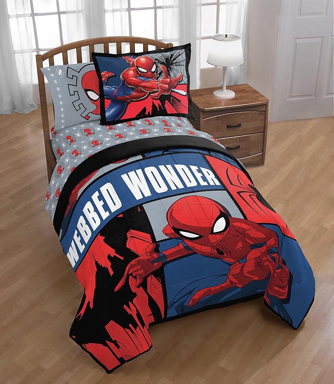 Marvel Spiderman Twin Comforter Set 5 Piece Kids Bedding for Boys, Multi | Bed in a Bag, Comforter Sheets Sham Pillowcase, Official Product, Soft Microfiber, Machine Washable, Easy Care, Boys Gift - Image 5