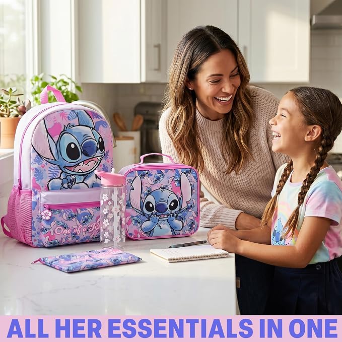 Get Trend Disney Stitch Kids Backpack 4 Piece Set | 18 inch Bookbag, Insulated Lunch Bag, Zipped Pencil Case & BPA-Free Water Bottle for School & Travel, Gifts for Girls - Image 6