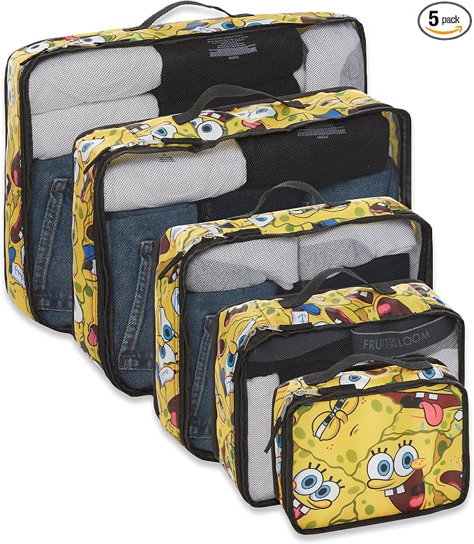 SpongeBob SquarePants Packing Cubes - Patrick Mr Krabs 5 Piece Travel Luggage Organizer Suitcase Accessories for Kids Teens Adults - Nickelodeon Licensed Gift Set by Nickelodeon