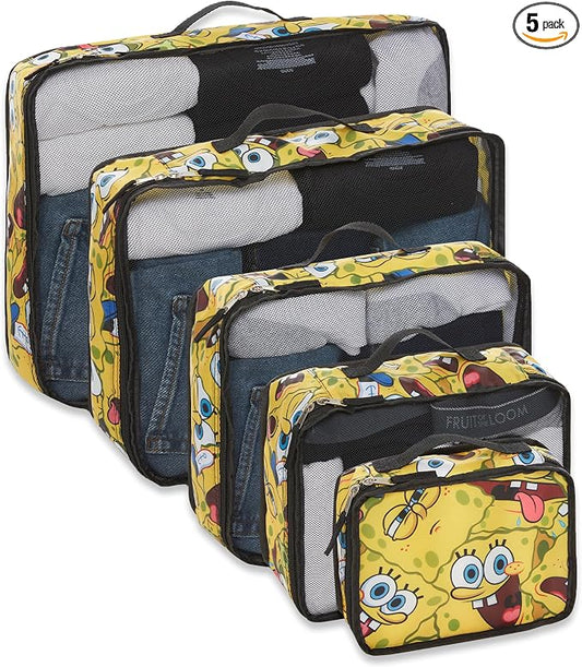 SpongeBob SquarePants Packing Cubes - Patrick Mr Krabs 5 Piece Travel Luggage Organizer Suitcase Accessories for Kids Teens Adults - Nickelodeon Licensed Gift Set by Nickelodeon