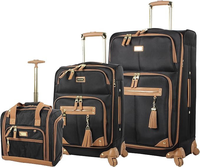 Steve Madden Designer Luggage Collection - 3 Piece Softside Expandable Lightweight Spinner Suitcase Set - Travel Set Includes an Under Seat Bag, 20-Inch Carry on and 28-Inch Checked Suitcase, Harlo by STEVEMADDEN
